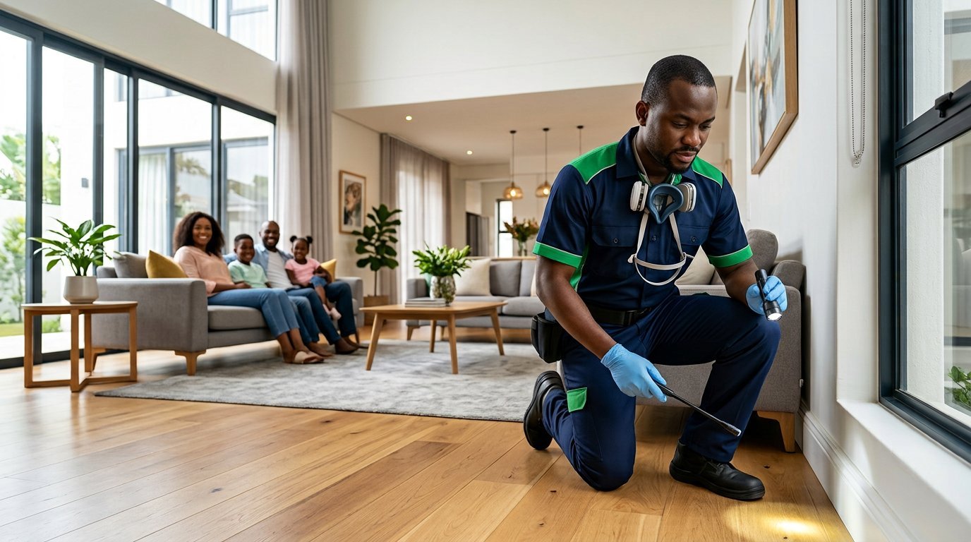 Professional inspecting a Lagos home for pests